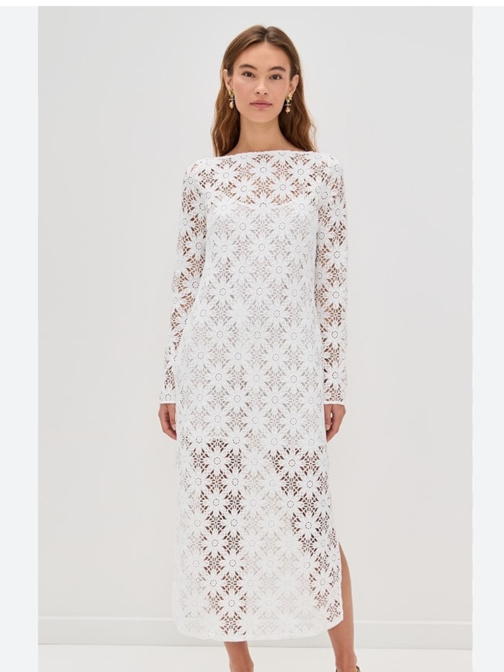 Hill House Eliza XS White Crochet Lace Midi Dress